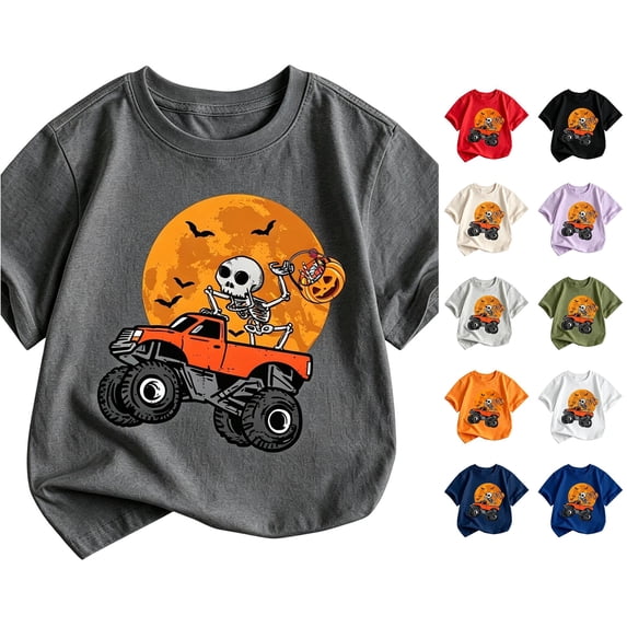 PMVFHDE Boys T Shirts Toddler Kids Halloween Shirt Boys Pumpkin Short Sleeve T Tee for Fall Winter Spring Summer Daily Wear