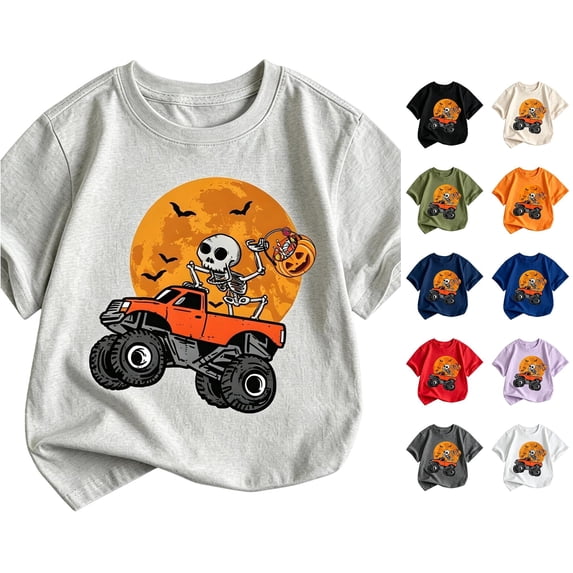 PMVFHDE Boys T Shirts Toddler Kids Halloween Shirt Boys Pumpkin Short Sleeve T Tee for Fall Winter Spring Summer Daily Wear