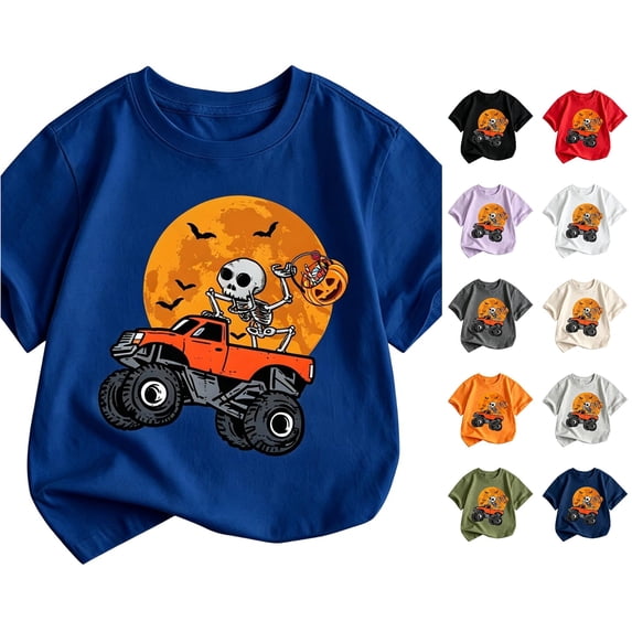 PMVFHDE Boys T Shirts Toddler Kids Halloween Shirt Boys Pumpkin Short Sleeve T Tee for Fall Winter Spring Summer Daily Wear