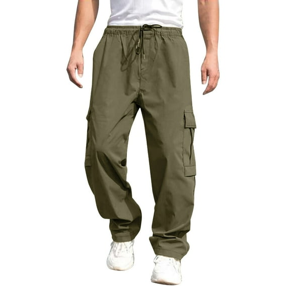 PMVFHDE Cargo Pants For Men Casual Drawstring Many Pocket Utility Pants For Everyday Loose Fit Green,XL