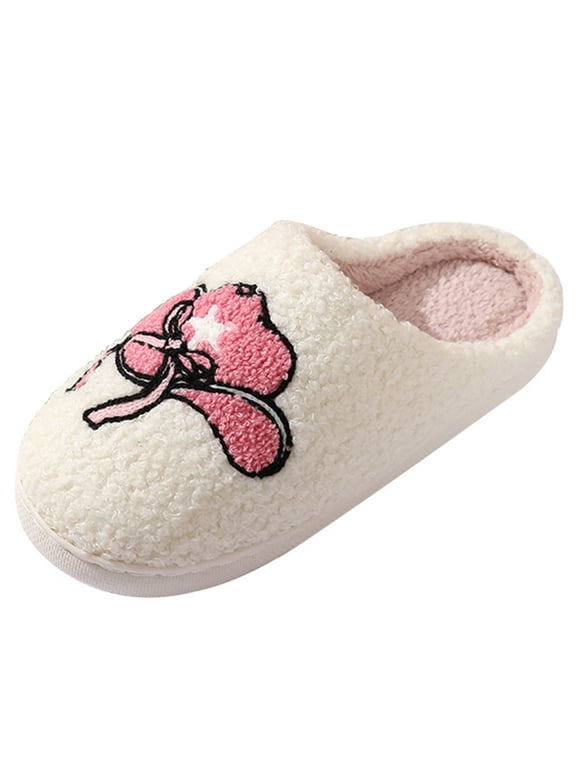 Cartoon Cowboy Boots Design Winter Slippers for Couples - Thick Sole Warm Indoor Footwear for Men and Women White - 8.5