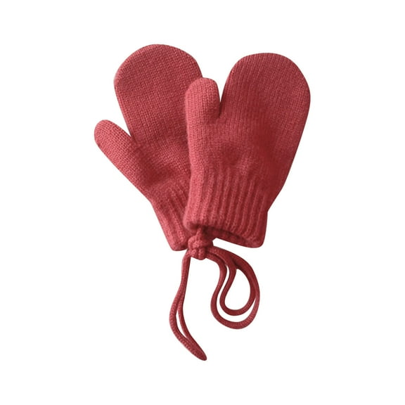 PMVFHDE Children's Winter Mittens Candy Colors with Neck String, Baby Cozy Gloves for Cold Days Watermelon Red,1-4 years old
