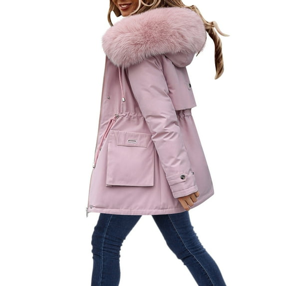 PMVFHDE Coats for Women 2025 Winter Solid Color Style Loose Insulated Mid Length Lined Warm Long Coat Pink,XL