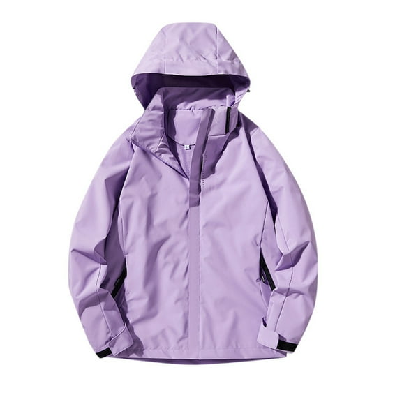PMVFHDE Coats for Women Solid Color Outdoor Windcheater Detachable Head Cover Rain Repelling Wind Defying Lightweight for Hiking Purple,XXL