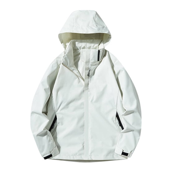 PMVFHDE Coats for Women Solid Color Outdoor Windcheater Detachable Head Cover Rain Repelling Wind Defying Lightweight for Hiking White,M