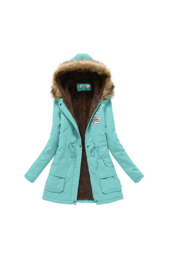 Coats for Women Solid Color Winter Heavyweight Lined Warm Mid Length Hooded Long Sleeve Soft Pocket Zip Jacket Bean Green,XXXL