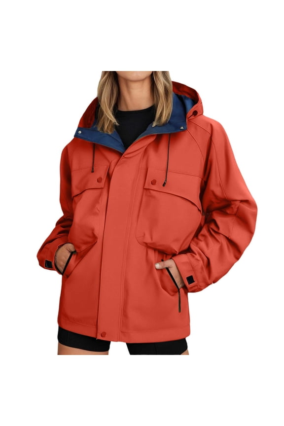 Coats for Women Unisex Spring Autumn Solid Color Lightweight Windbreaker Outdoor Breathable Hiking Jacket Red,XXXL