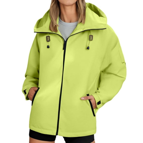 PMVFHDE Coats for Women Winter Long Sleeve Full Zip Pocket Solid Color Outdoor Sports Rain Jacket Work Wear Green,M