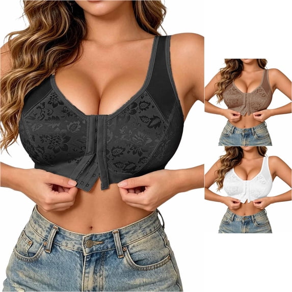 PMVFHDE Comfort Front Closure Sports Bra Wide Strap Supportive Non Seamless Yoga Fitness Workout Ladies Leisure Daily Wear Breathable Lightweight Pullover Black - XXXL