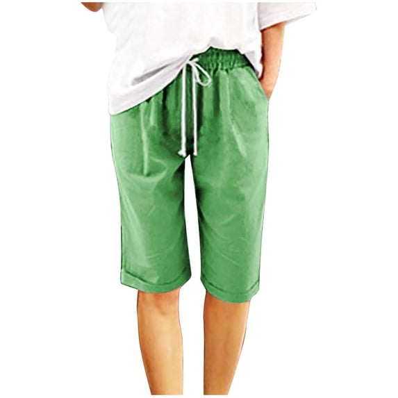 PMVFHDE Comfy Elastic Waist Shorts For Women Mid Rise Slim Fit Cuffed Hem Drawstring Pocket Casual Shorts For Women Mint Green,XL