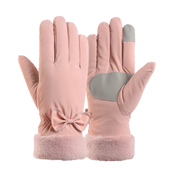 PMVFHDE Couples Autumn Winter Outdoor Riding Gloves with Bow Detail, Secure Grip Warm Gloves for Cold Weather Pink,One Size