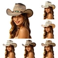 thumbnail image 1 of PMVFHDE Cowboy Hat for Men Women Wide Brim Straw Hat Roll Up Classic Western Cowgirl Fedora with Belt Strap Outdoor Travel Beach Sun Protection 2026, 1 of 4