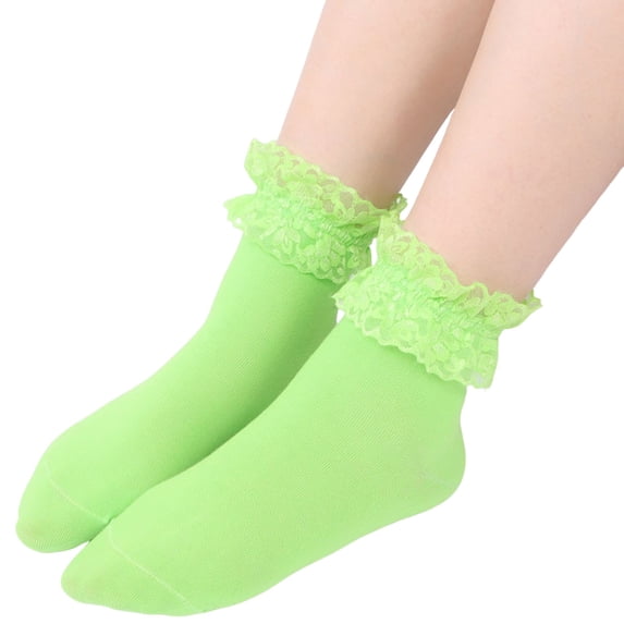 PMVFHDE Crew Socks Fashion Lace Trim Cotton Solid Short Socks for Women Mid Calf