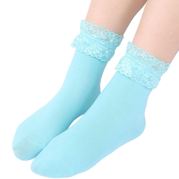 PMVFHDE Crew Socks Fashion Lace Trim Cotton Solid Short Socks for Women Mid Calf