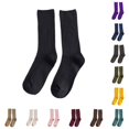 thumbnail image 1 of PMVFHDE Crew Socks Spring Fall Long Solid Japanese Double Needle Cotton Mid Calf Daily Wear, 1 of 4