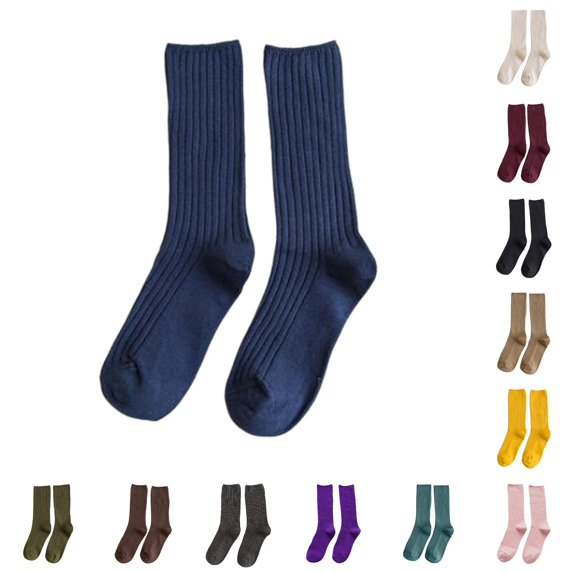 PMVFHDE Crew Socks Spring Fall Long Solid Japanese Double Needle Cotton Mid Calf Daily Wear
