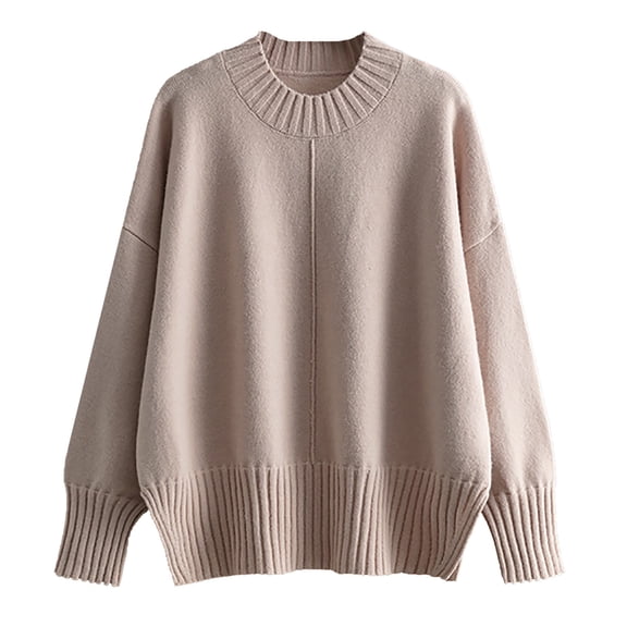 PMVFHDE Crewneck Sweater Women's Autumn And Winter Solid Color Pullover Sweater Long Sleeve Thin Loose Bottom Shirt Versatile Daily Long Sleeve Tops For Women Pink,One Size