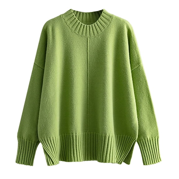 PMVFHDE Crewneck Sweater Women's Autumn And Winter Solid Color Pullover Sweater Long Sleeve Thin Loose Bottom Shirt Versatile Daily Long Sleeve Tops For Women Green,One Size