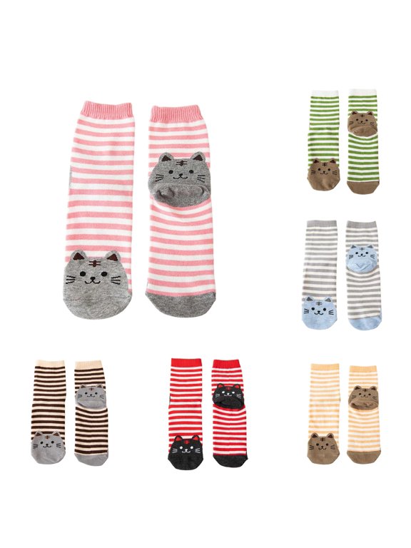 Cute Cat Socks Funny Novelty Animal Print Crew Socks For Girls Daily Casual, Pink, One Size