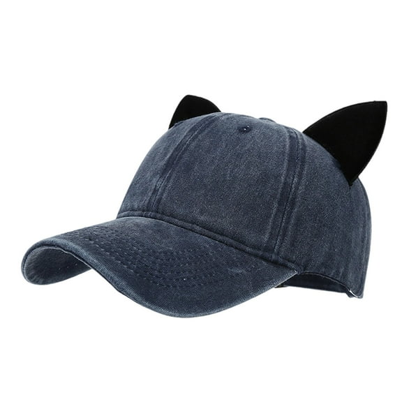 PMVFHDE Cute Velvet Cat Ear Baseball Cap Women's Soft Top Dad Hat Student Couple Novelty Cap Navy