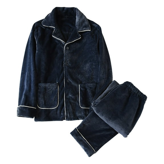PMVFHDE Designer Stylish Mens Loungewear Sets Flannel Button Down Long Sleeve Pajama Pants Set For Fall And Winter Navy，XL