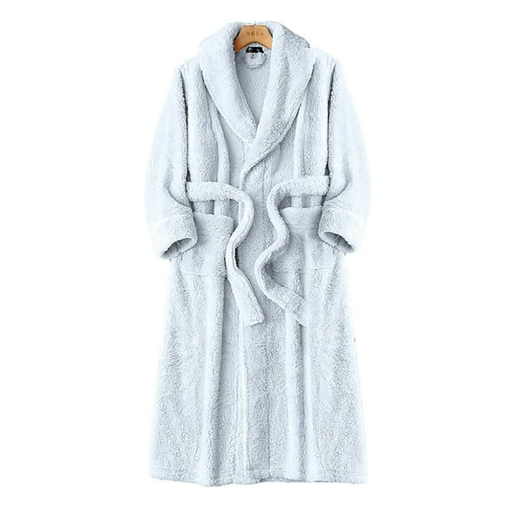PMVFHDE Double Layer Soft Robe Extra Long Bathrobe For Winter Soft Cozy Mens Pajamas Home Wear Loungewear Sleepwear Light Gray,XXXL