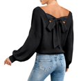 thumbnail image 1 of PMVFHDE Elegant Knit Pullover Sweater Soft Casual Long Sleeve Top With Bow Detail Comfortable Loose Fit Tunic For Everyday Wear&nbsp;Womens Tops Black,L, 1 of 4