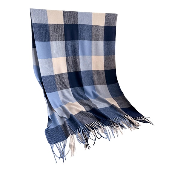 PMVFHDE Elegant Lightweight Plaid Shawl Scarf Winter Fashion Wrap With Fringe For Casual Travel And Daily Use Blue