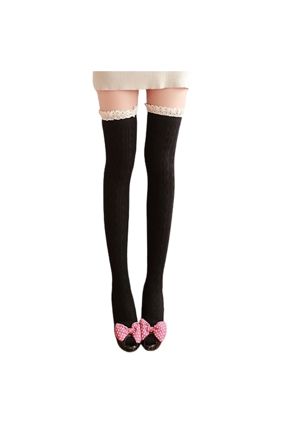 Elegant Women's Opaque Lace Thigh High Stockings Fashionable Hosiery Socks Black