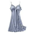 thumbnail image 1 of PMVFHDE Elegant Women's Satin Nightgown with Adjustable Belt and Gathered Bust Design for Comfortable Sleep Blue, 1 of 3