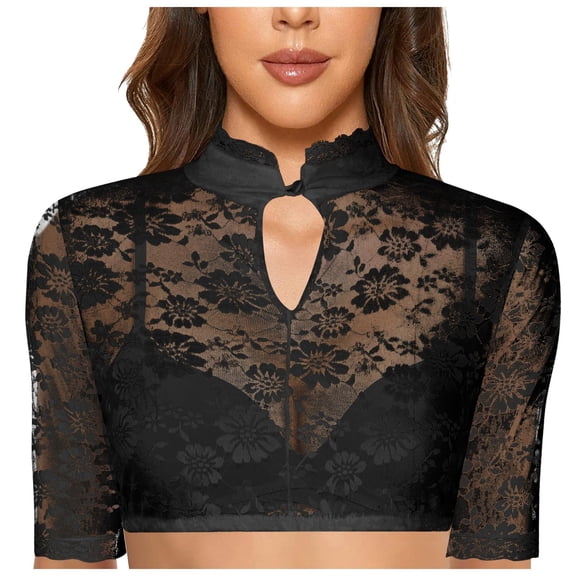 PMVFHDE Elegant Women's Underwire Lingerie Lace Vest Blouse for Oktoberfest Celebrations and Occasions Black,XL