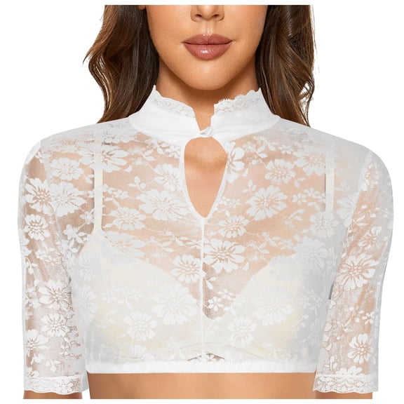 PMVFHDE Elegant Women's Underwire Lingerie Lace Vest Blouse for Oktoberfest Celebrations and Occasions White,XL