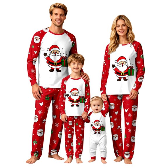 PMVFHDE Family Matching Christmas Pajamas, Letter Print Baby Romper One-Piece Holiday Sleeper for