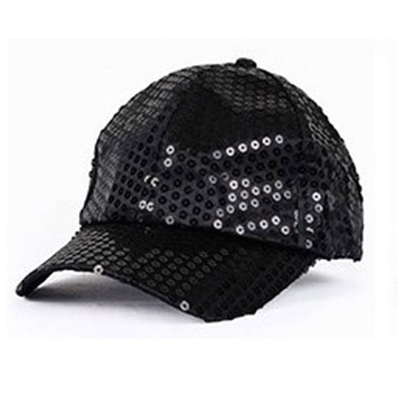 PMVFHDE Fashion Performance Stage Hop Korean Style Sequin Square Baseball Cap Glitter Hat Black