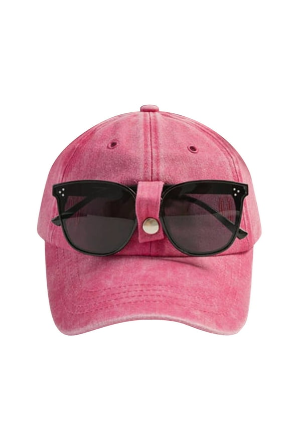 Fashion Street Style Baseball Cap with Attached Glasses Hop Novelty Sun Hat Hot Pink