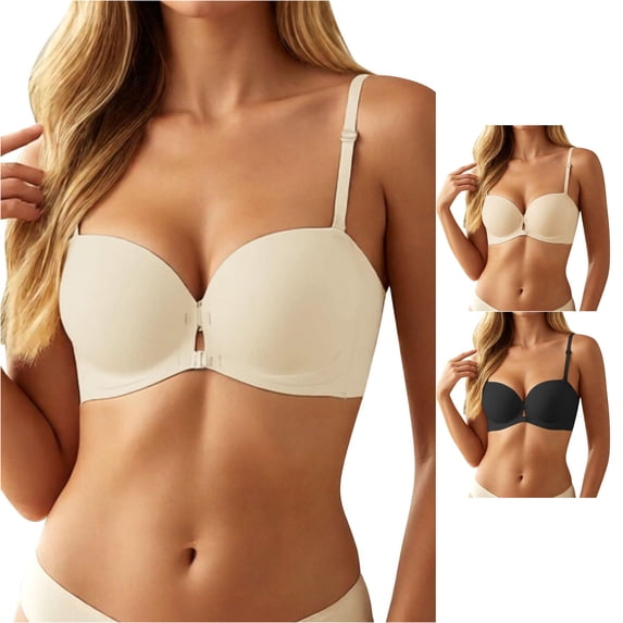 PMVFHDE Front Closure Strapless Bra Seamless Non Backless Push Up Design For Small Bust Enhancement Lifting Beige - L