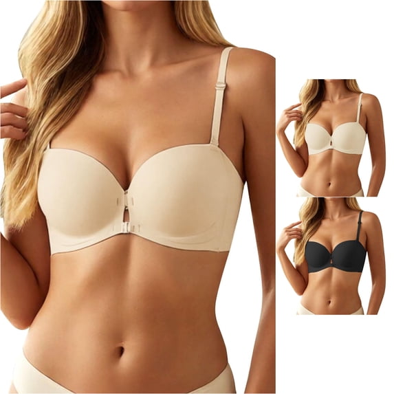 PMVFHDE Front Closure Strapless Bra Seamless Non Backless Push Up Design For Small Bust Enhancement Lifting Khaki - XL