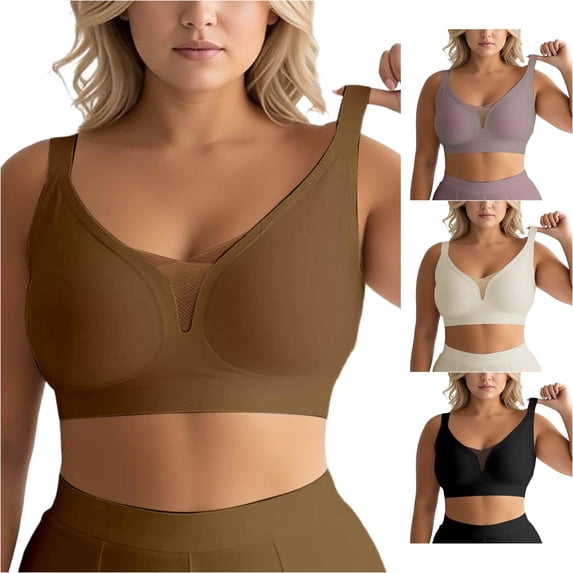 PMVFHDE Full Coverage T-Shirt Bra Wireless Seamless Comfort All-Day For Large Bust Women's Everyday Underwear Coffee - XXL