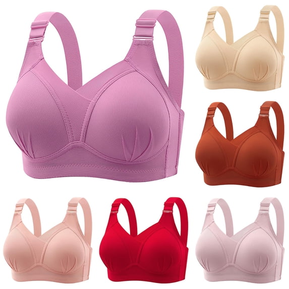 PMVFHDE Full Figure Bra Seamless Wireless Everyday Wear Side Coverage Lift Plus Size Women Smooth T-Shirt Back Smoothing Non- Strapless Adjustable Wide Band Underwire Free Breathable Purple - 40