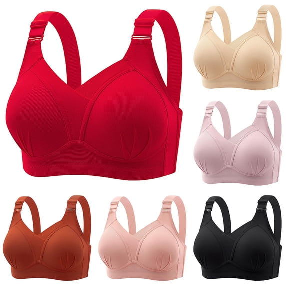 PMVFHDE Full Figure Bra Seamless Wireless Everyday Wear Side Coverage Lift Plus Size Women Smooth T-Shirt Back Smoothing Non- Strapless Adjustable Wide Band Underwire Free Breathable Red - 36