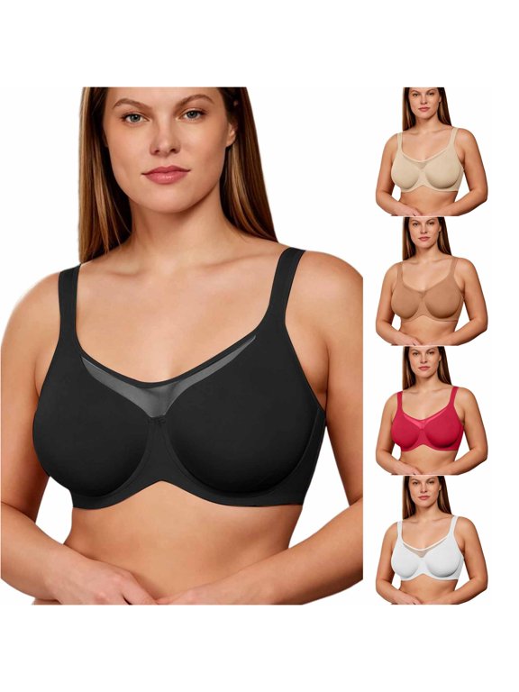 Full Figure Seamless Underwire T Shirt Bra Push Up Comfort Everyday Daily Casual Lace Triple Hook Large Size Women Supportive Smooth Unlined Breathable All Season Basic Black - 40H