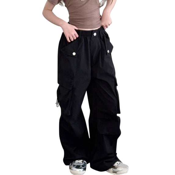 PMVFHDE Girl Kids Sports Casual Loose Soft Straight Fashion Wide Leg Pants Black,8-9 Years