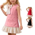 thumbnail image 1 of PMVFHDE Girls Bow Pearl Dress, Sleeveless Summer Party Gown for Toddler Little Girls, Birthday Wedding Flower Girl Dress, 1 of 7