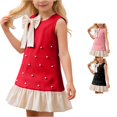 thumbnail image 1 of PMVFHDE Girls Bow Pearl Dress, Sleeveless Summer Party Gown for Toddler Little Girls, Birthday Wedding Flower Girl Dress, 1 of 7