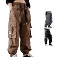 thumbnail image 1 of PMVFHDE Girls Casual High Waisted Loose Fit Cargo Sweatpants with Pockets for Tall Kids Coffee,7-8 Years, 1 of 9