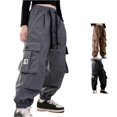 thumbnail image 1 of PMVFHDE Girls Casual High Waisted Loose Fit Cargo Sweatpants with Pockets for Tall Kids Dark Gray,13-14 Years, 1 of 9