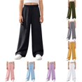 thumbnail image 1 of PMVFHDE Girls Elastic Waist Casual Long Pants Summer Solid Trousers Kids Everyday Bottoms School Outdoor Black,5-6 Years, 1 of 6