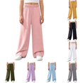 thumbnail image 1 of PMVFHDE Girls Elastic Waist Casual Long Pants Summer Solid Trousers Kids Everyday Bottoms School Outdoor Pink,9-10 Years, 1 of 6