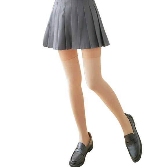 PMVFHDE Girls' Solid Color Over-The-Knee Socks, Fashionable Thigh-High Socks for Students, Casual Wear with Skirts, Stretchable for Comfort and Style Beige