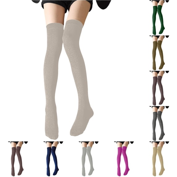 PMVFHDE Glittering Metallic Sheer Thigh High Stockings Sparkly Over The Knee Socks Elegant Stretchable Legwear For Party Night Carnival Accessories, Beige, One Size